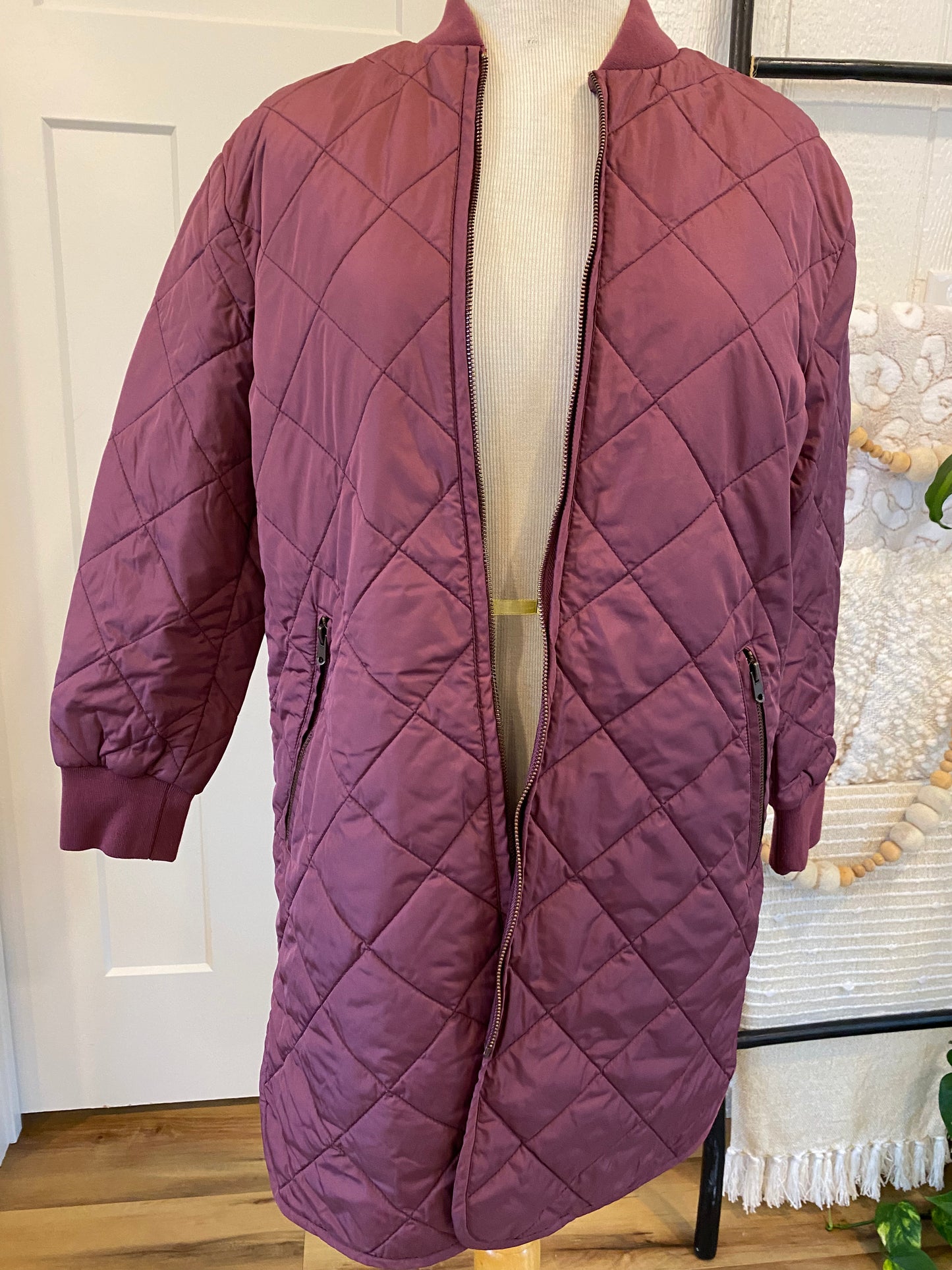 Banana Republic Mauve Quilted Knee Length Coat