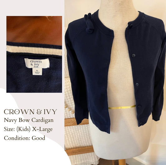 Crown & Ivy Navy Bow Cardigan