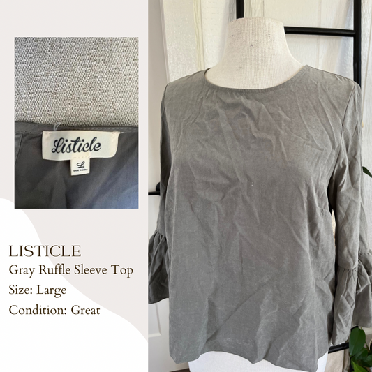 Listicle Gray Ruffle Sleeve Top