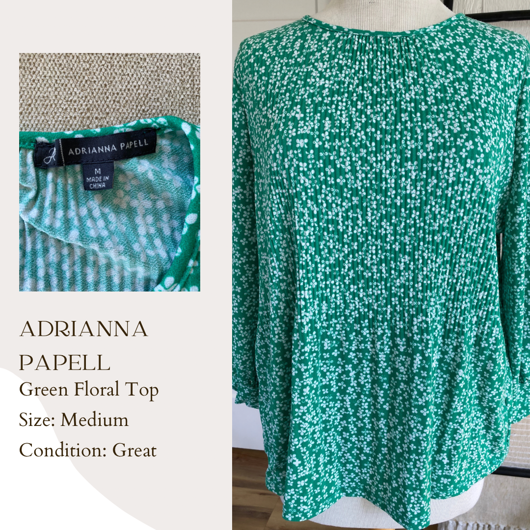 Adrianna Papell Green Floral Top