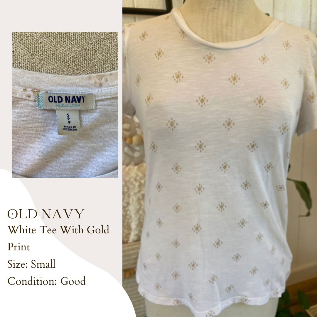 Old Navy White Tee With Gold Print