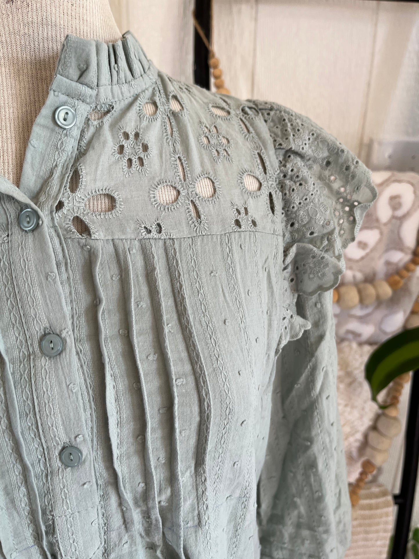 By the River Sage Green Lace Trim Top