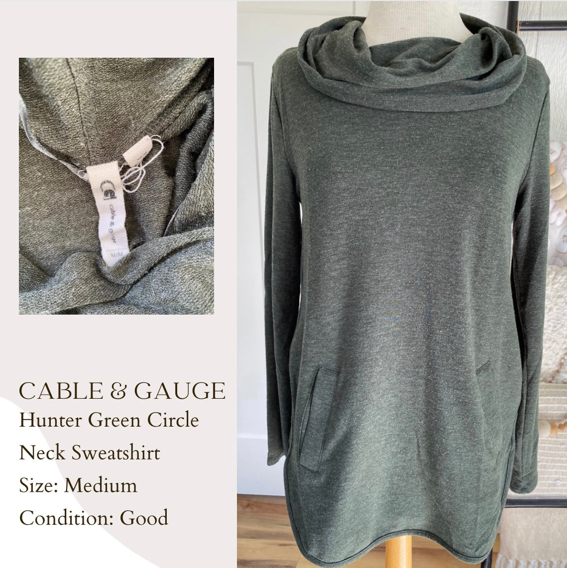 Cable & Gauge Hunter Green Circle Neck Sweatshirt