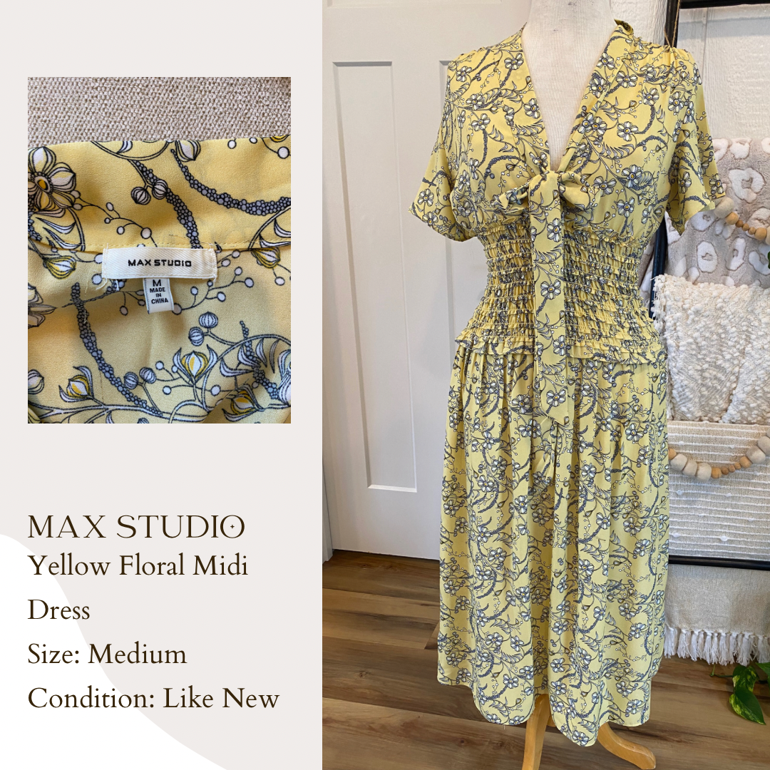 Max Studio Yellow Floral Midi Dress