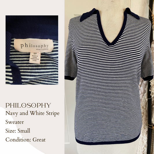 Philosophy Navy and White Stripe Sweater