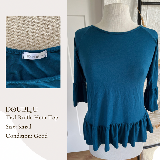 Doublju Teal Ruffle Hem Top