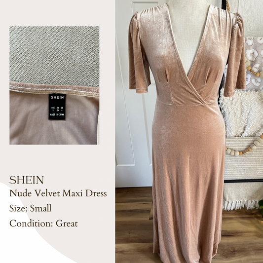 Shein Nude Velvet Maxi Dress