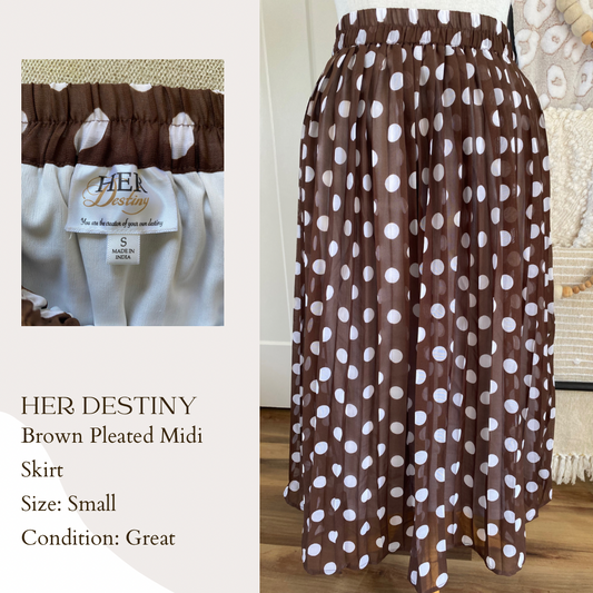 Her Destiny Brown Pleated Midi Skirt