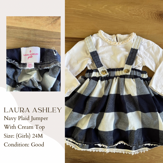 Laura Ashley Navy Plaid Jumper With Cream Top