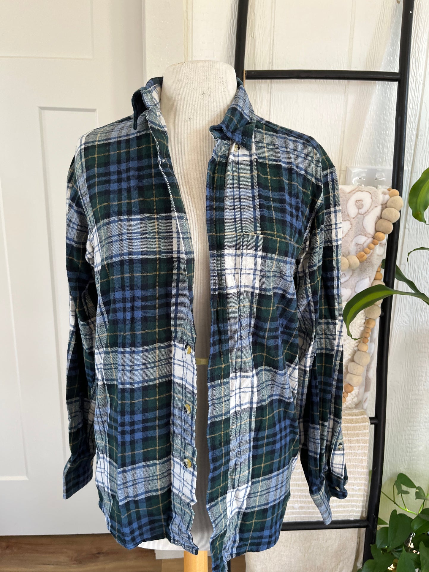 Hobbs Creek Green and Blue Plaid Button Front Top