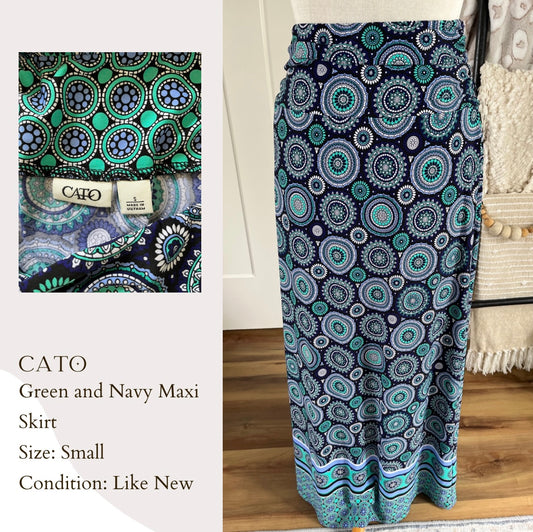 Cato Green and Navy Maxi Skirt