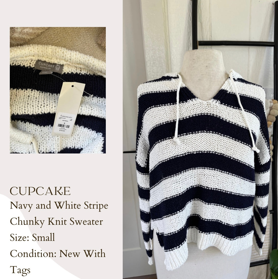 Cupcake Navy and White Stripe Chunky Knit Sweater