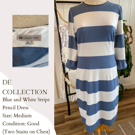 De Collection Blue and White Stripe Pencil Dress