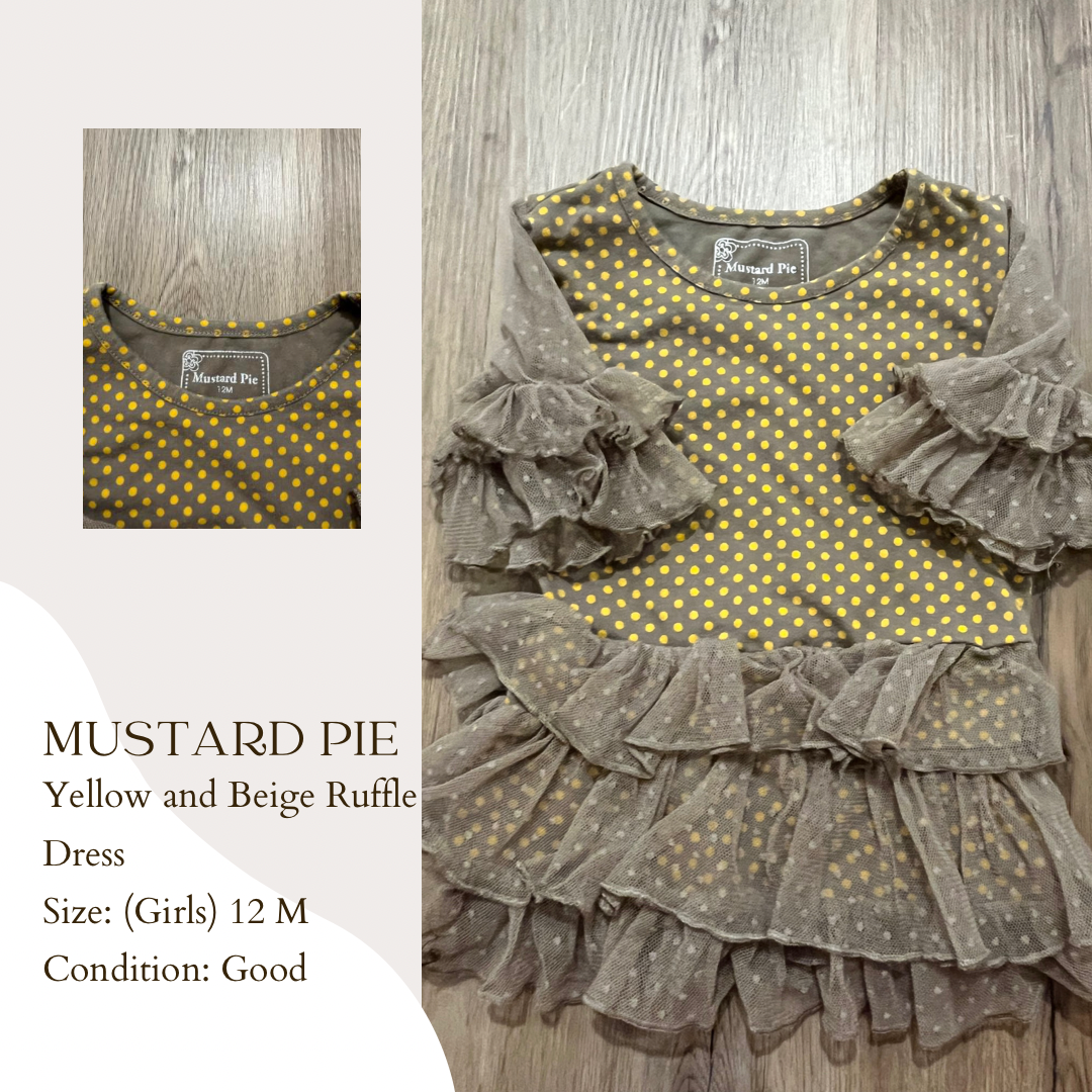 Mustard Pie Yellow and Beige Ruffle Dress