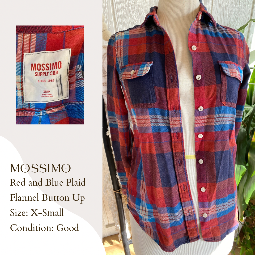 Mossimo Red and Blue Plaid Flannel Button Up