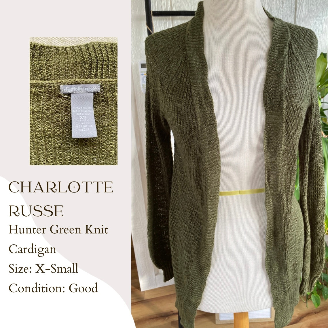 Charlotte Russe Hunter Green Knit Cardigan