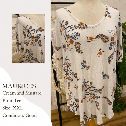 Maurices Cream and Mustard Print Tee