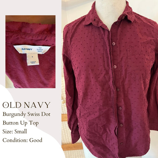 Old Navy Burgundy Swiss Dot Button Up