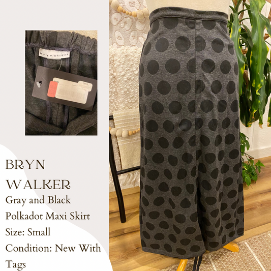 Bryn Walker Gray and Black Polkadot Maxi Skirt