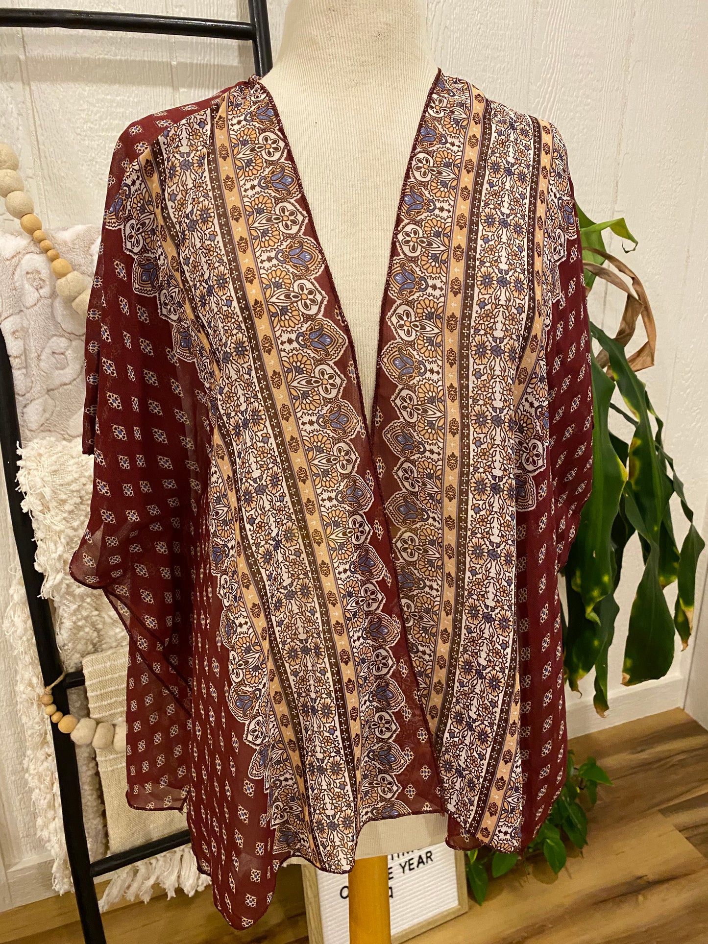 Love 4 Truth Burgundy Printed Kimono