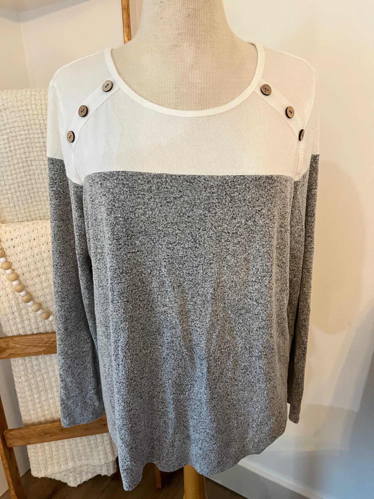 Cato Cream and Gray Top