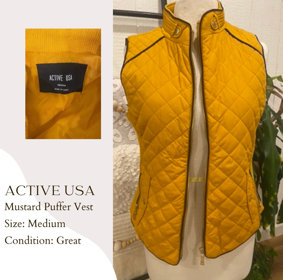 Active USA Mustard Puffer Vest