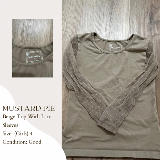 Mustard Pie Beige Top With Lace Sleeves