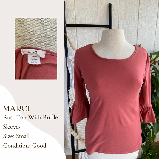 Marci Rust Top With Ruffle Sleeves