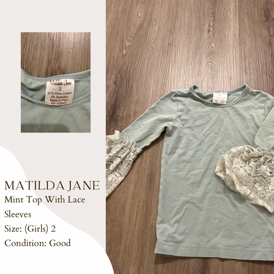 Matilda Jane Mint Top With Lace Sleeves