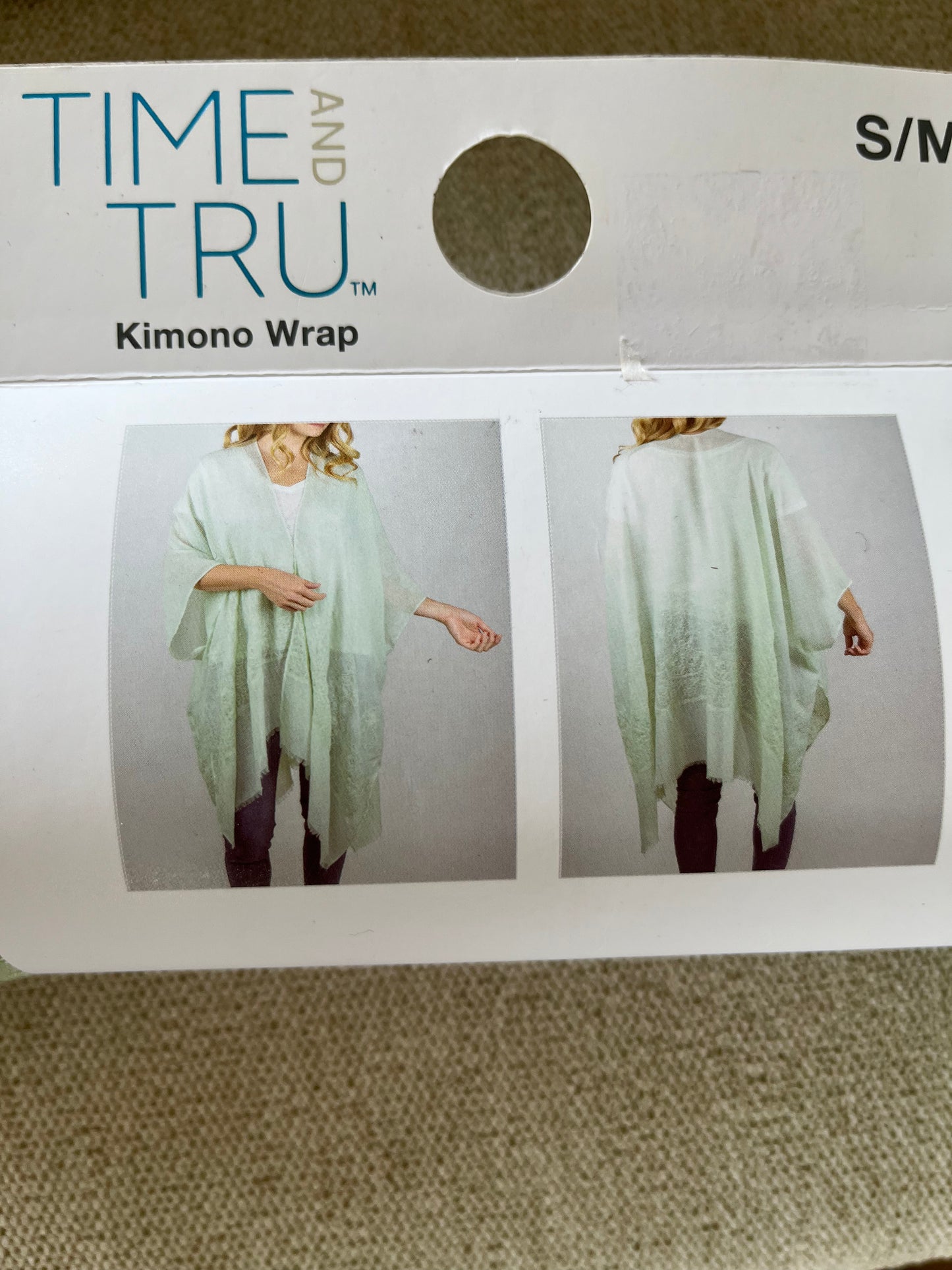 Time & Tru Sage Green Kimono