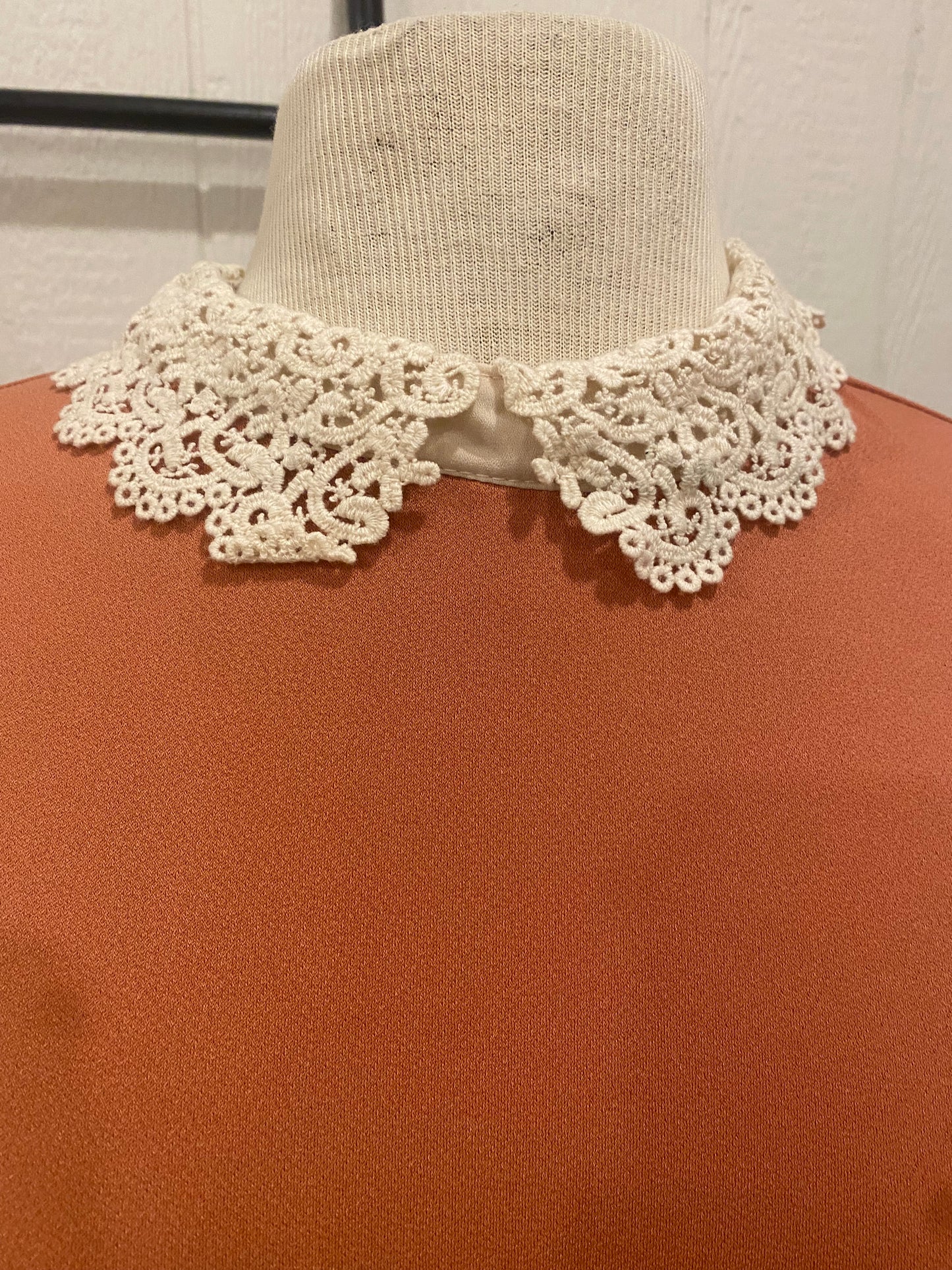 Faith & Joy Peach Knit Top With Lace Collar