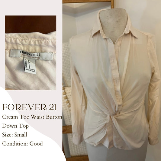 Forever 21 Cream Tie Waist Button Down Top