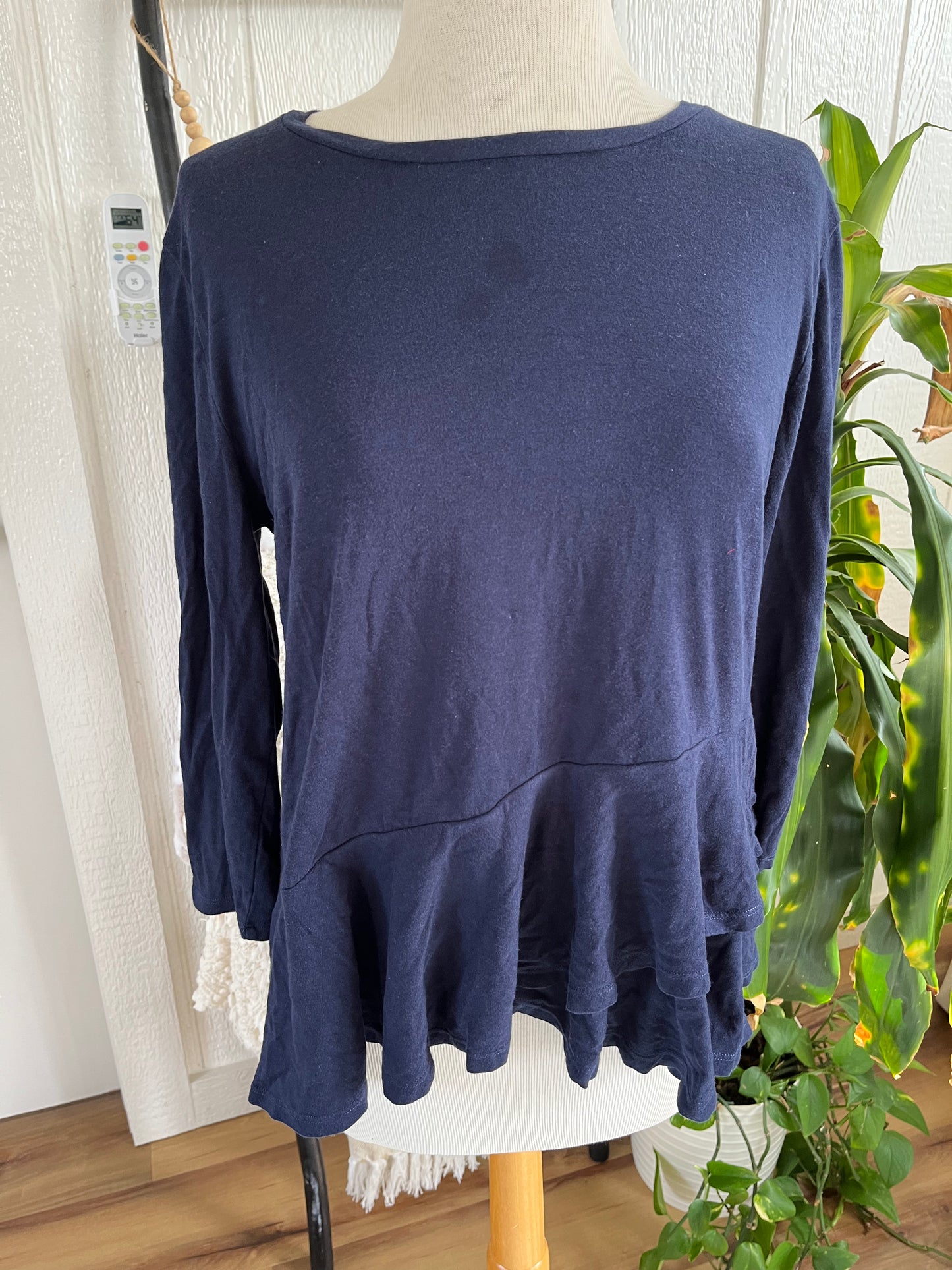 Westbound Navy Top With Ruffle Hem