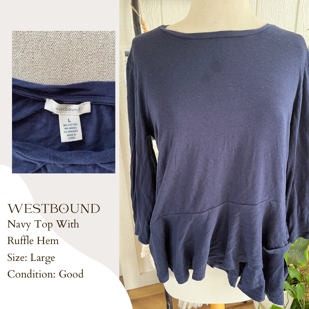 Westbound Navy Top With Ruffle Hem