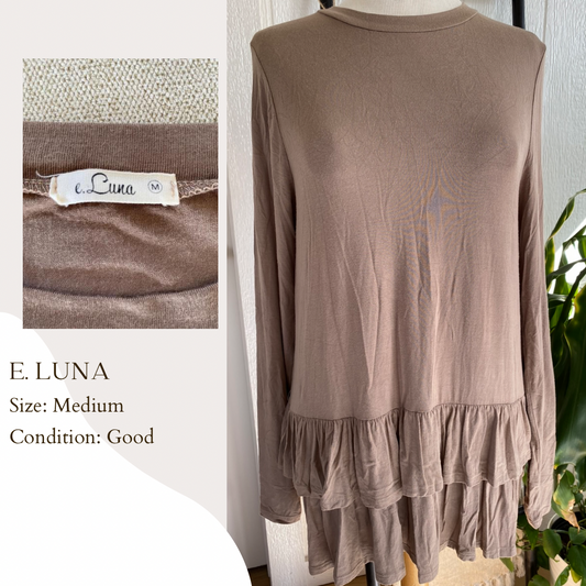 E. Luna Beige Ruffle Hem Top