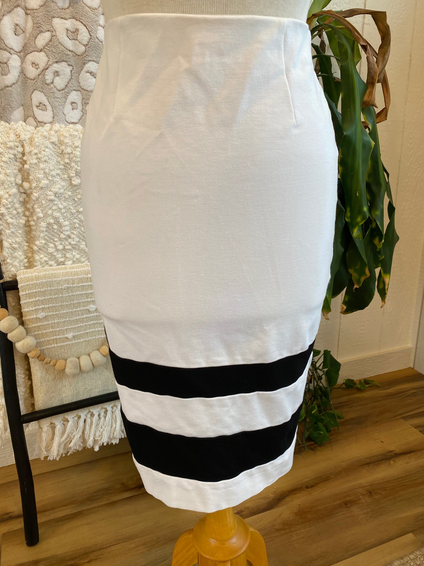 Amanda + Chelsea Black and White Stripe Pencil Skirt