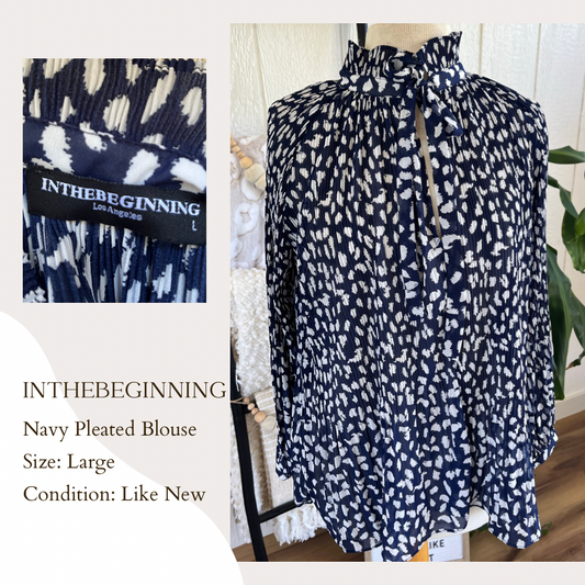 Inthebeginning Navy Pleated Blouse