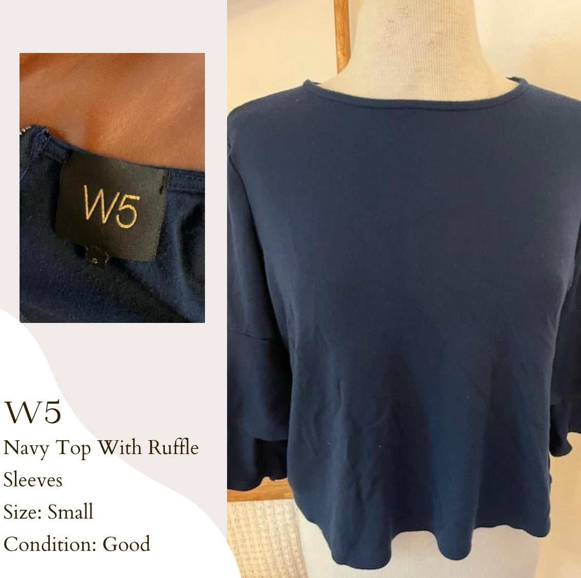 W5 Navy Top With Ruffle Sleeves