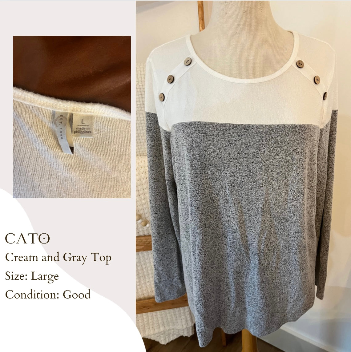 Cato Cream and Gray Top