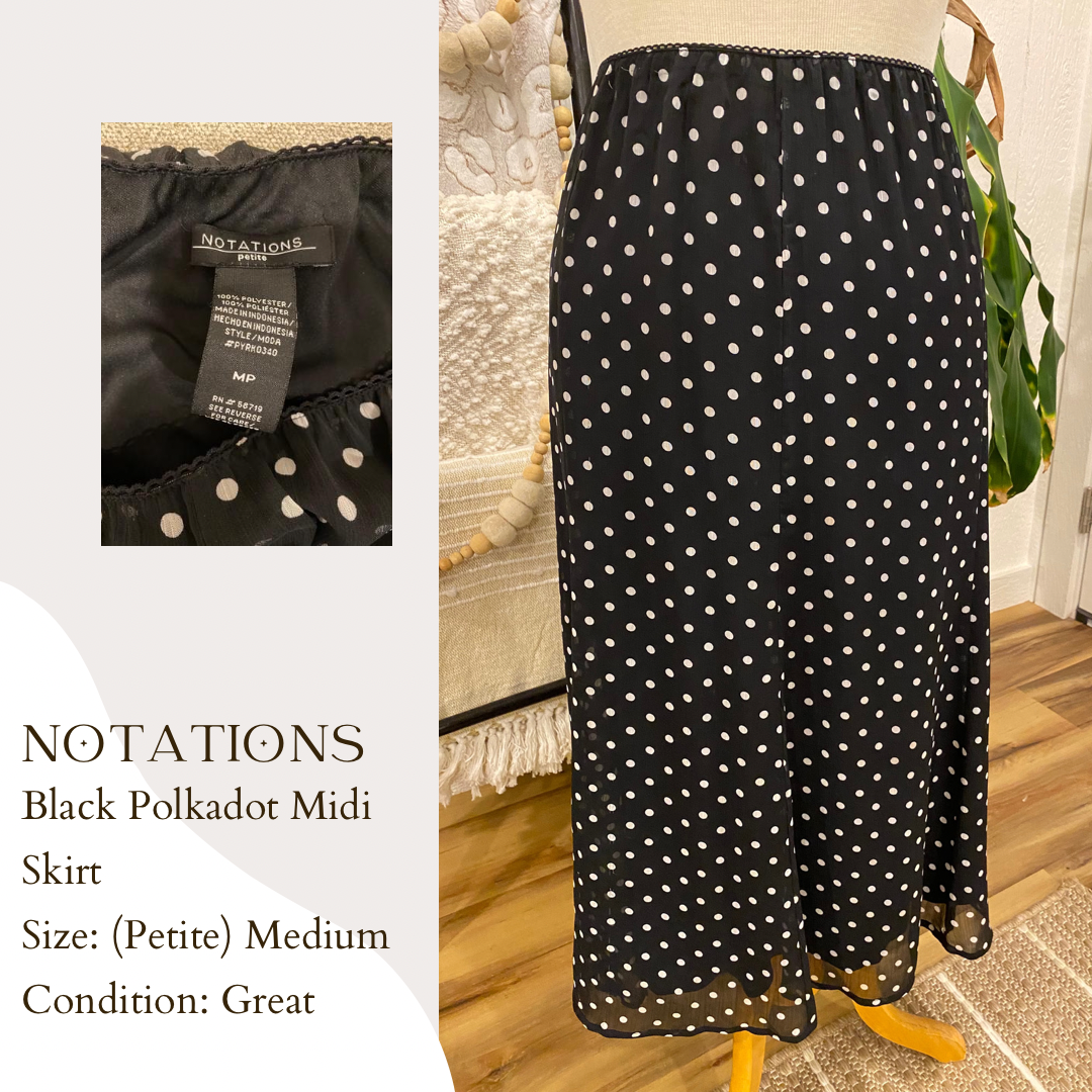 Notations Black Polkadot Midi Skirt