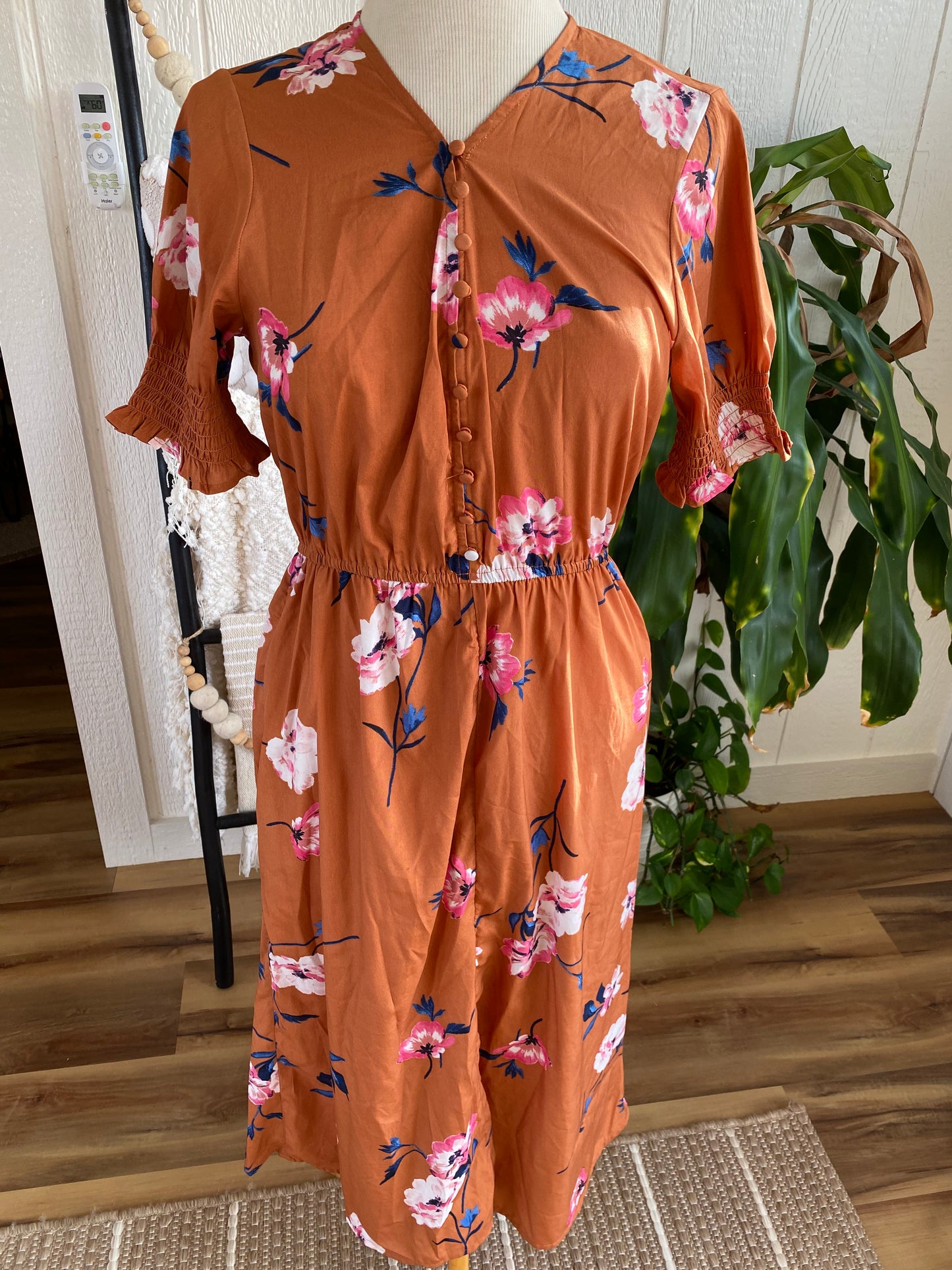 Influence Burnt Orange Floral Midi Dress