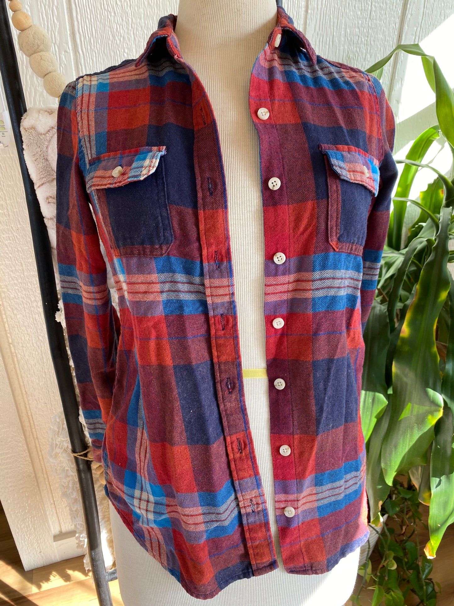 Mossimo Red and Blue Plaid Flannel Button Up