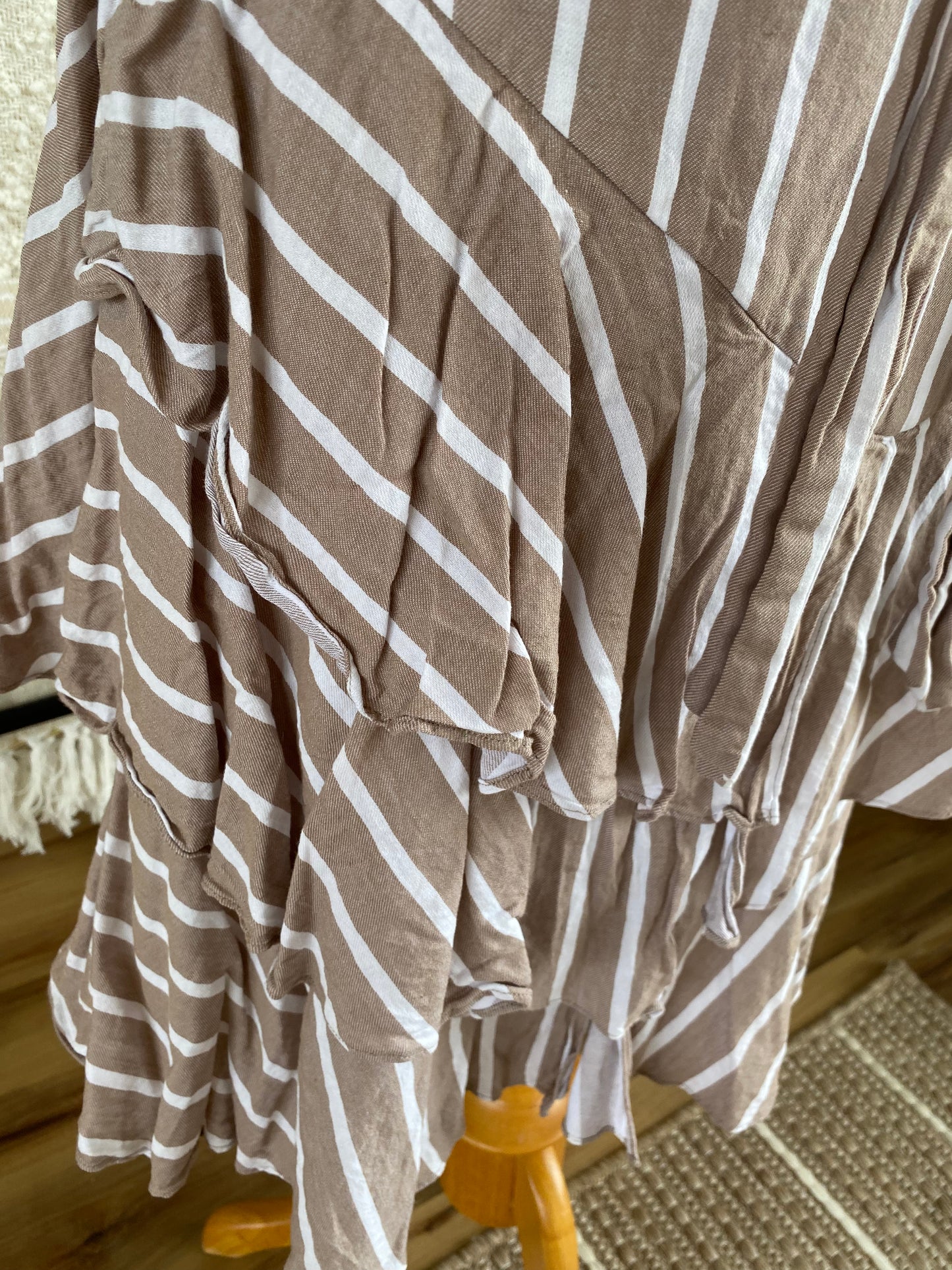 Antonio Melani Beige and White Stripe Ruffle Skirt