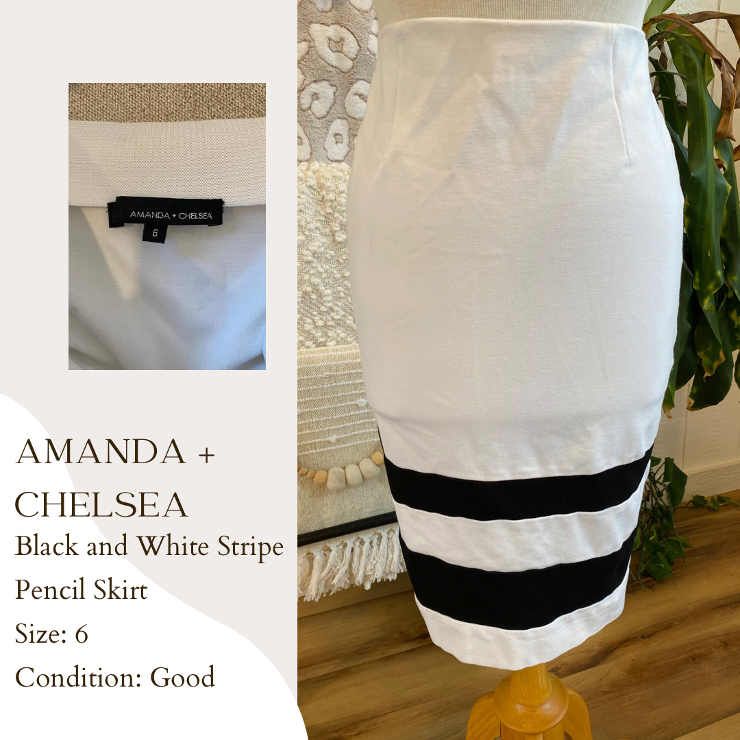 Amanda + Chelsea Black and White Stripe Pencil Skirt