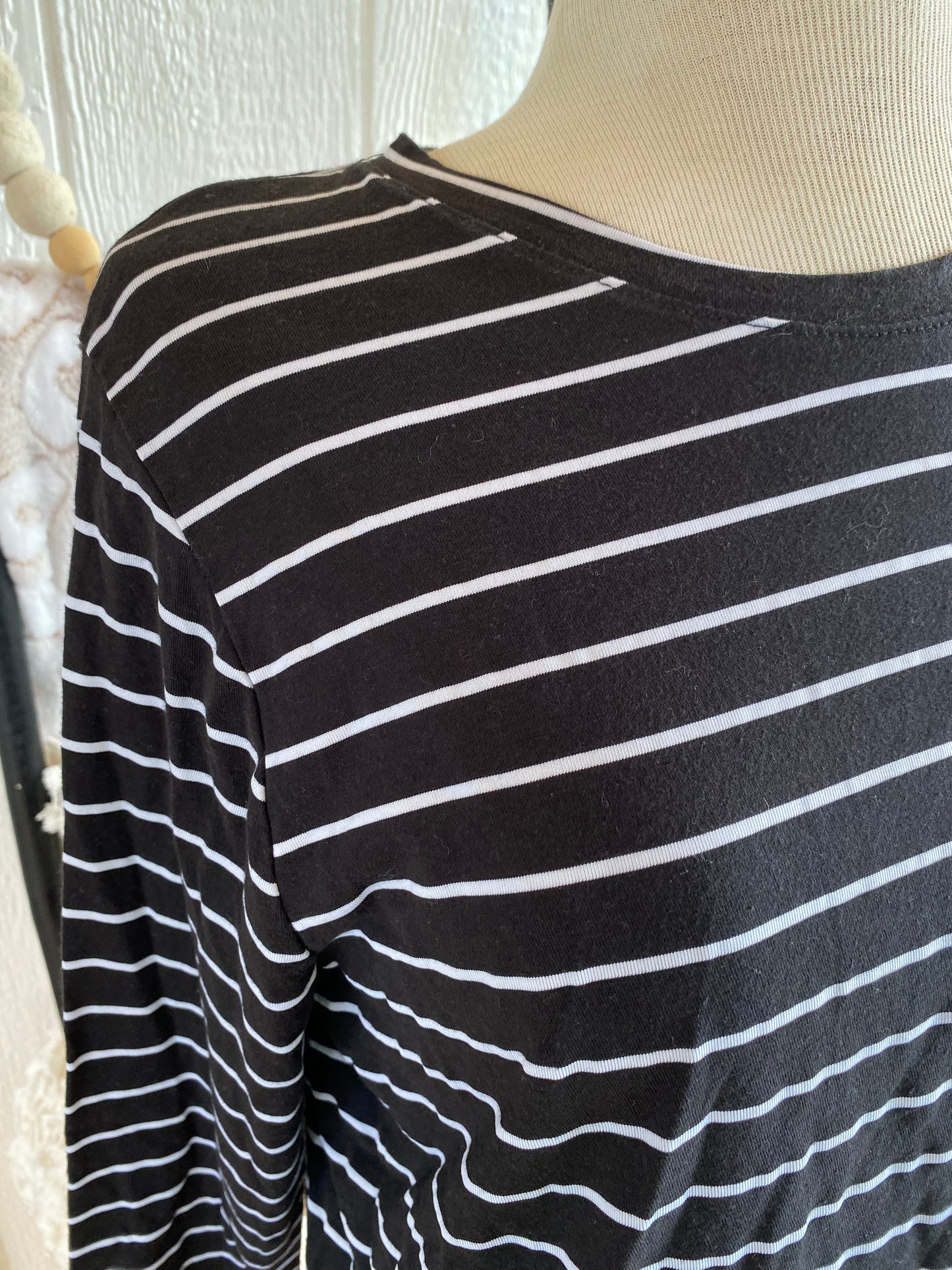 Time & Tru Black and White Stripe Top