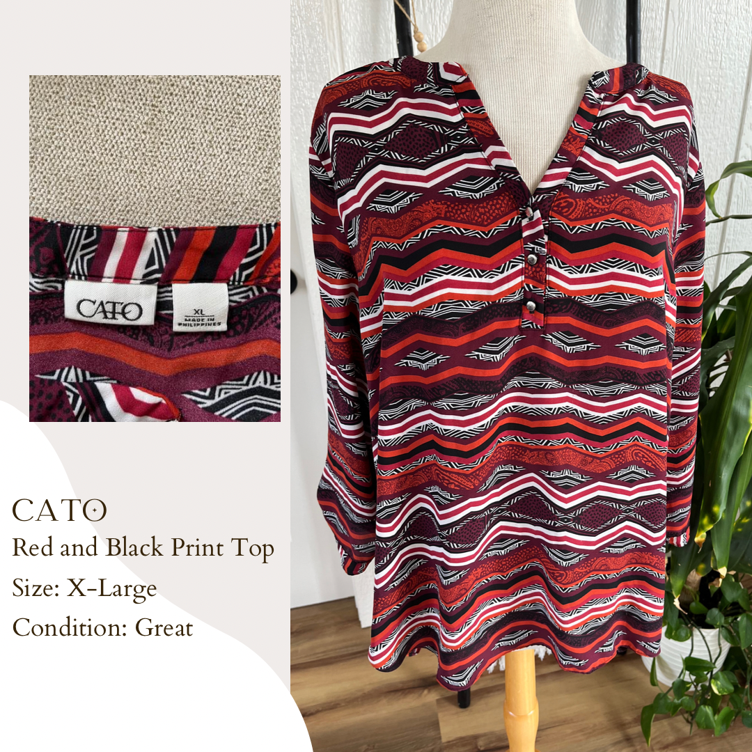 Cato Red and Black Print Top