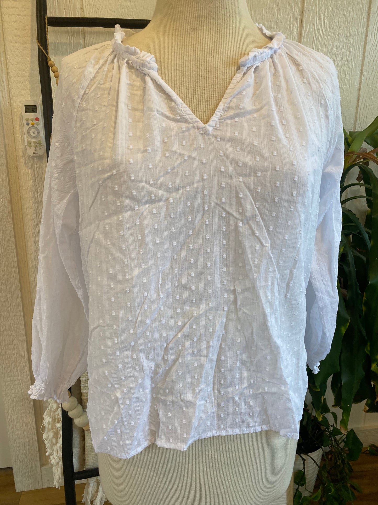 J. Crew White Swiss Dot Top