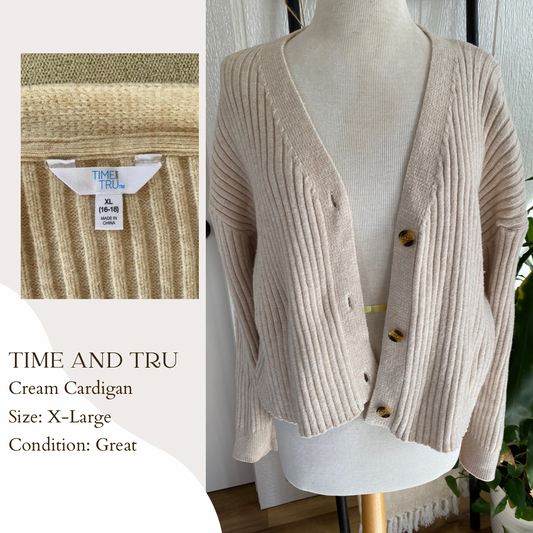 Time and Tru Cream Cardigan