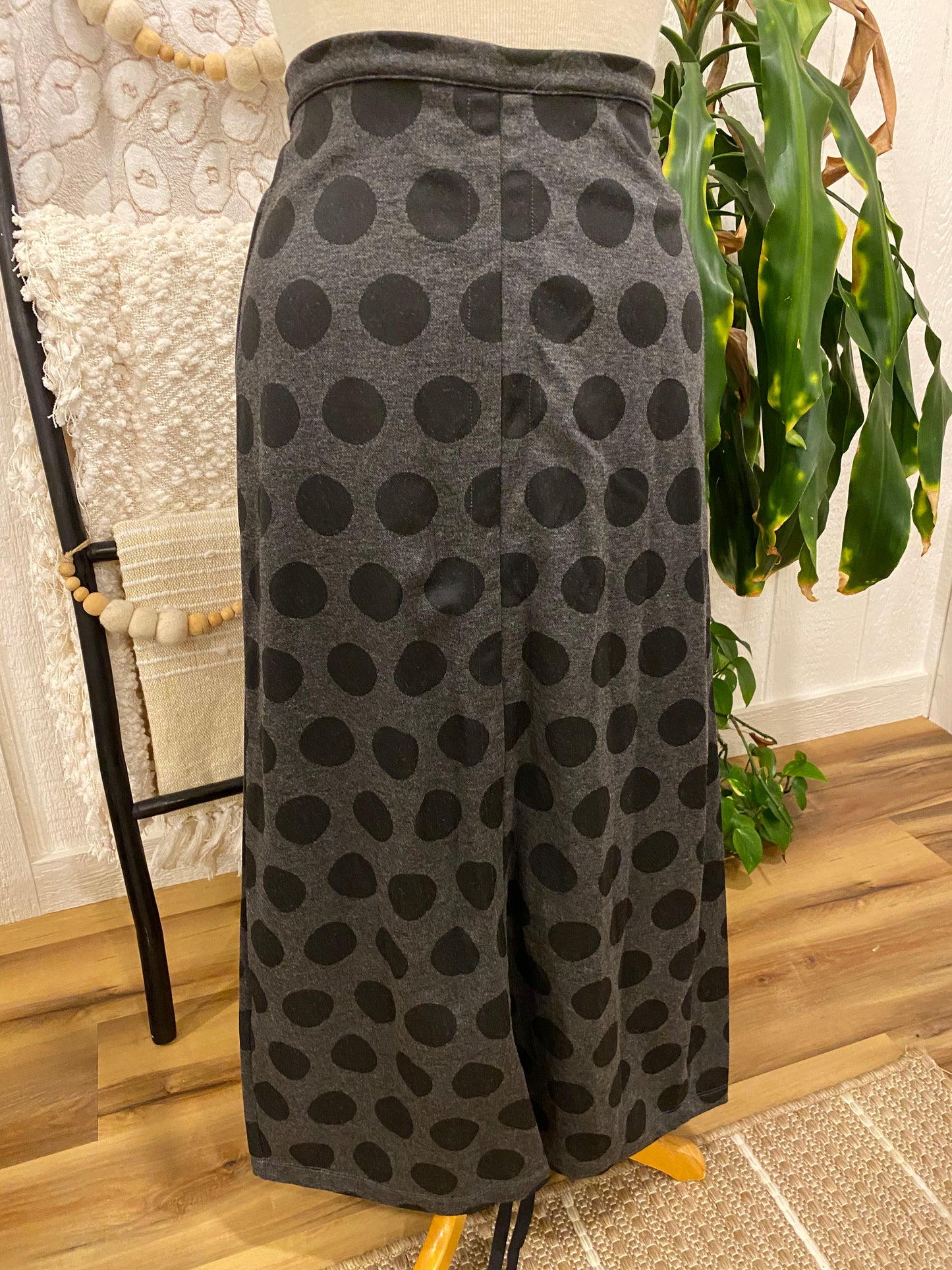 Bryn Walker Gray and Black Polkadot Maxi Skirt