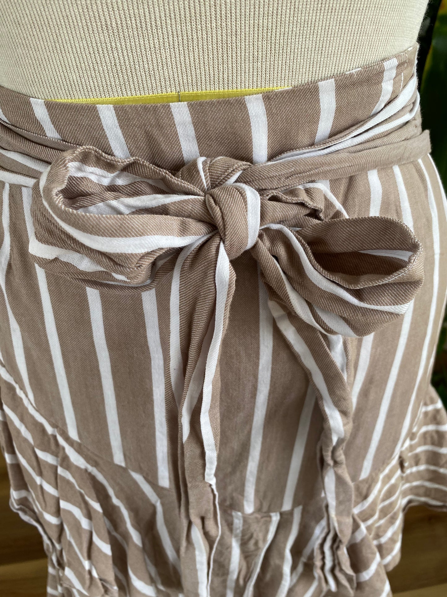 Antonio Melani Beige and White Stripe Ruffle Skirt